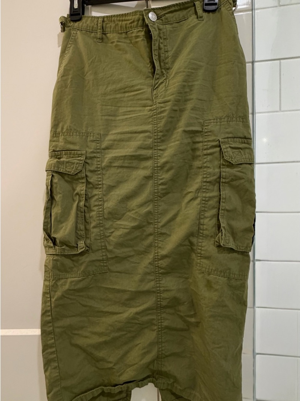 Olive Green Cargo Midi Skirt